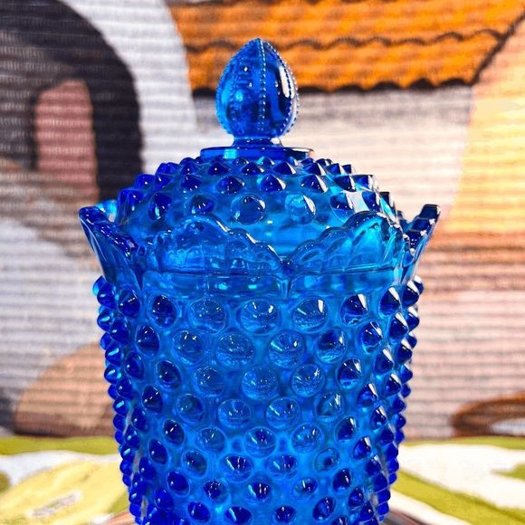 Vintage Fenton Colonial Blue Hobnail Apothecary Jar With Lid 1964 - Picture 4 of 7